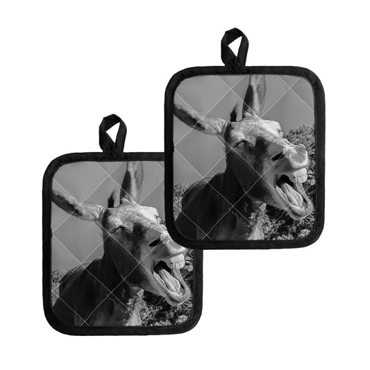 Black And White Funny Donkey Print Pot Holders