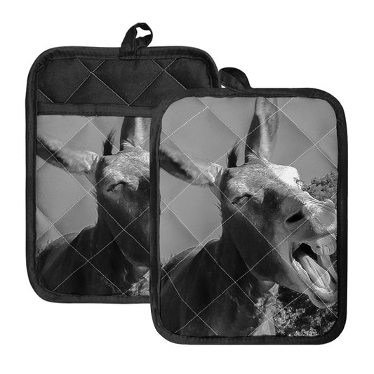 Black And White Funny Donkey Print Pot Holders With Pocket