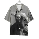 Black And White Funny Donkey Print Rayon Hawaiian Shirt