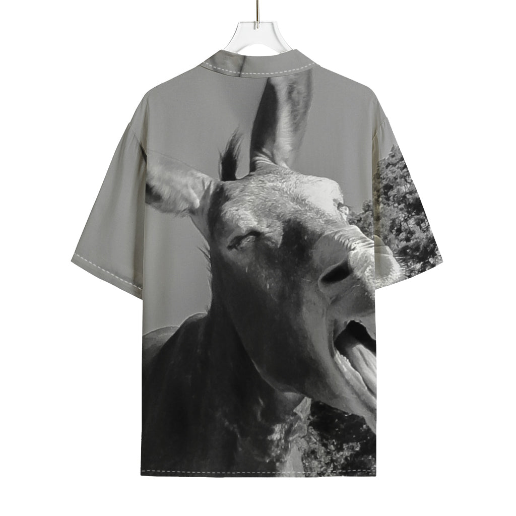 Black And White Funny Donkey Print Rayon Hawaiian Shirt