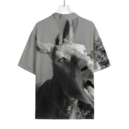 Black And White Funny Donkey Print Rayon Hawaiian Shirt