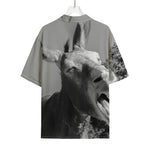 Black And White Funny Donkey Print Rayon Hawaiian Shirt