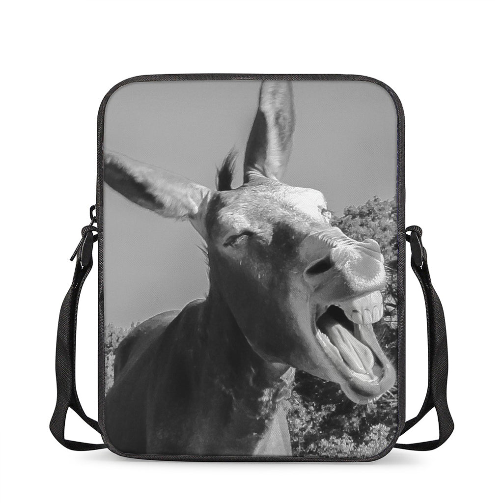Black And White Funny Donkey Print Rectangular Crossbody Bag