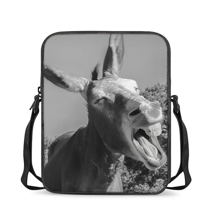 Black And White Funny Donkey Print Rectangular Crossbody Bag