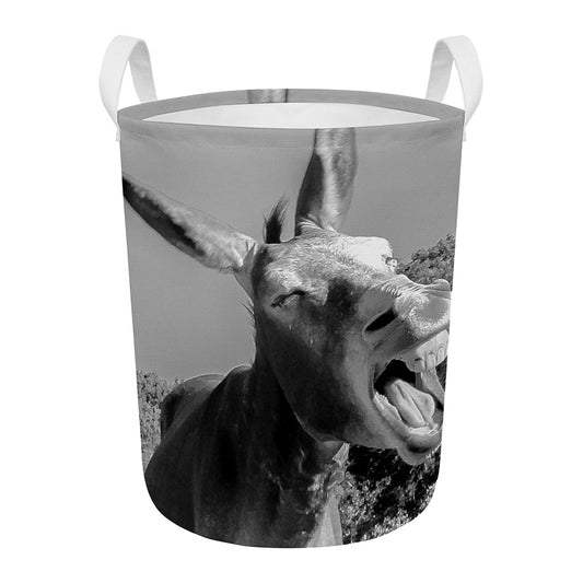 Black And White Funny Donkey Print Round Laundry Basket