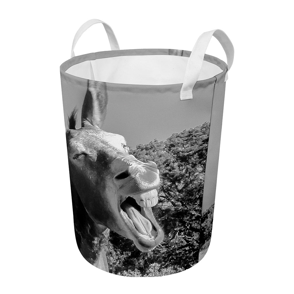 Black And White Funny Donkey Print Round Laundry Basket