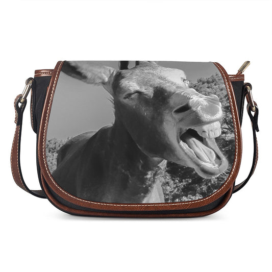 Black And White Funny Donkey Print Saddle Bag