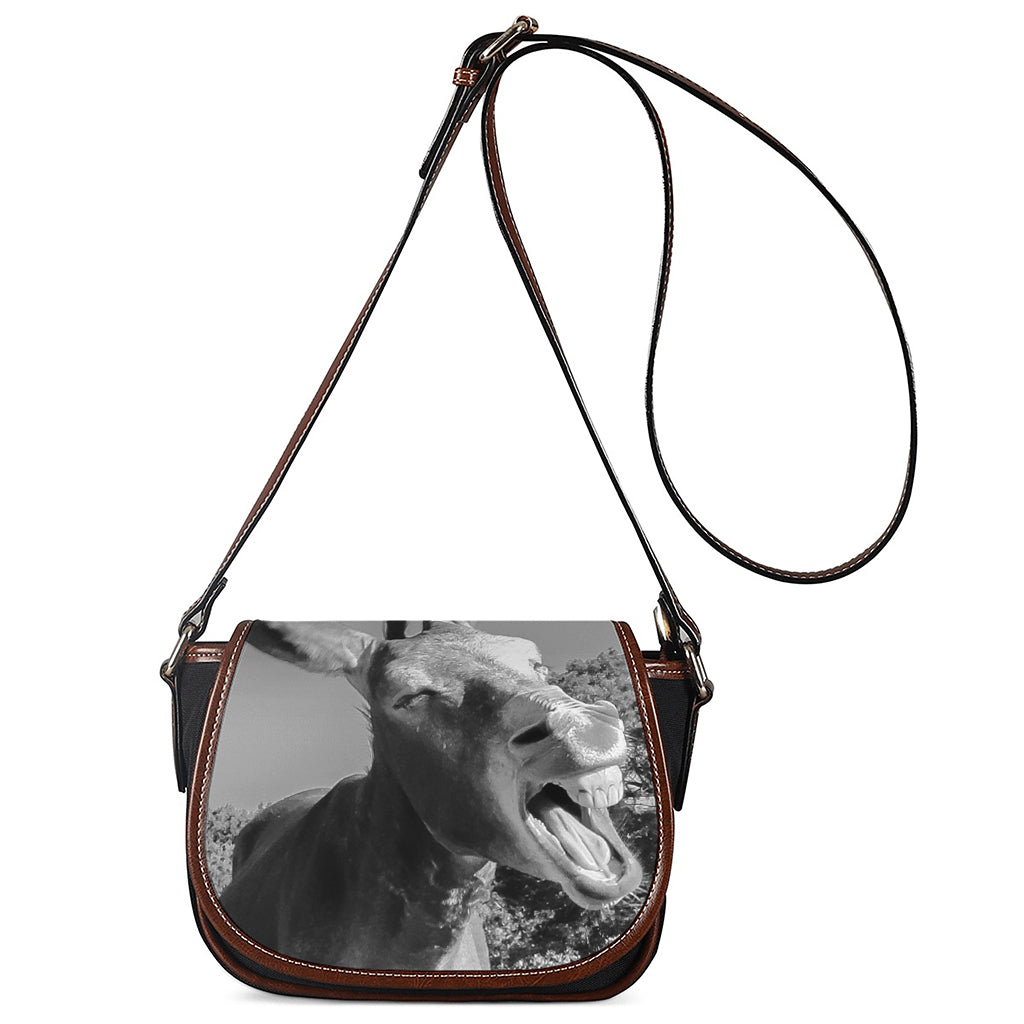 Black And White Funny Donkey Print Saddle Bag