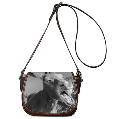 Black And White Funny Donkey Print Saddle Bag
