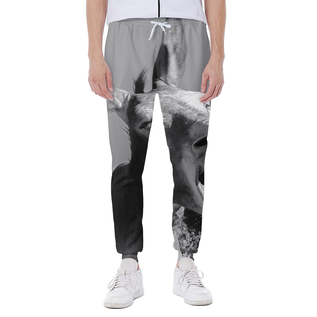 Black And White Funny Donkey Print Scuba Joggers