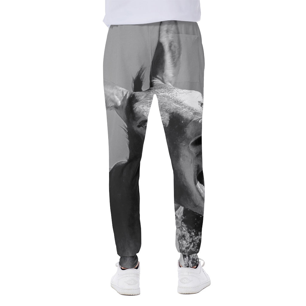 Black And White Funny Donkey Print Scuba Joggers