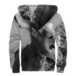 Black And White Funny Donkey Print Sherpa Lined Zip Up Hoodie