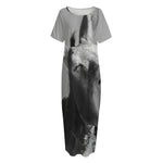 Black And White Funny Donkey Print Short Sleeve Long Nightdress