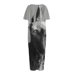 Black And White Funny Donkey Print Short Sleeve Long Nightdress