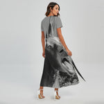 Black And White Funny Donkey Print Short Sleeve Maxi Dress