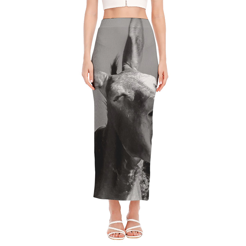 Black And White Funny Donkey Print Side Slit Maxi Skirt