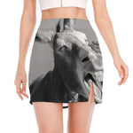 Black And White Funny Donkey Print Side Slit Mini Skirt