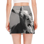 Black And White Funny Donkey Print Side Slit Mini Skirt