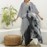 Black And White Funny Donkey Print Silk V-Neck Kaftan Dress