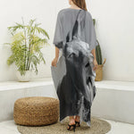 Black And White Funny Donkey Print Silk V-Neck Kaftan Dress