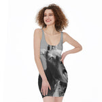Black And White Funny Donkey Print Sleeveless Bodycon Dress