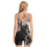 Black And White Funny Donkey Print Sleeveless One Piece Swimsuit