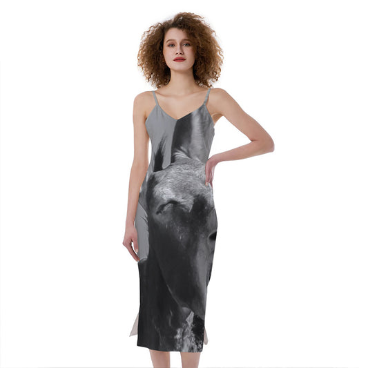 Black And White Funny Donkey Print Slim Fit Midi Cami Dress