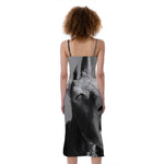 Black And White Funny Donkey Print Slim Fit Midi Cami Dress