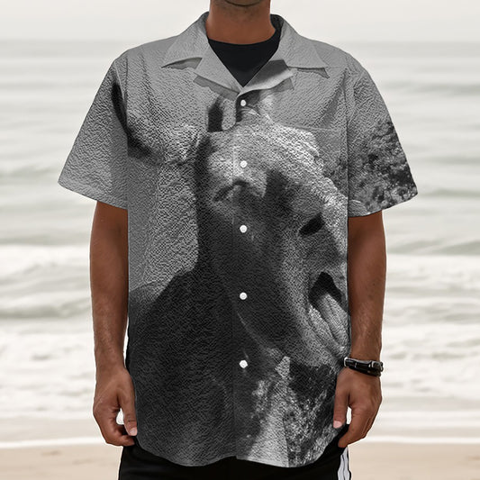 Black And White Funny Donkey Print Textured Short Sleeve Shirt