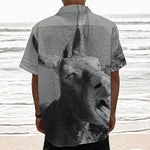 Black And White Funny Donkey Print Textured Short Sleeve Shirt