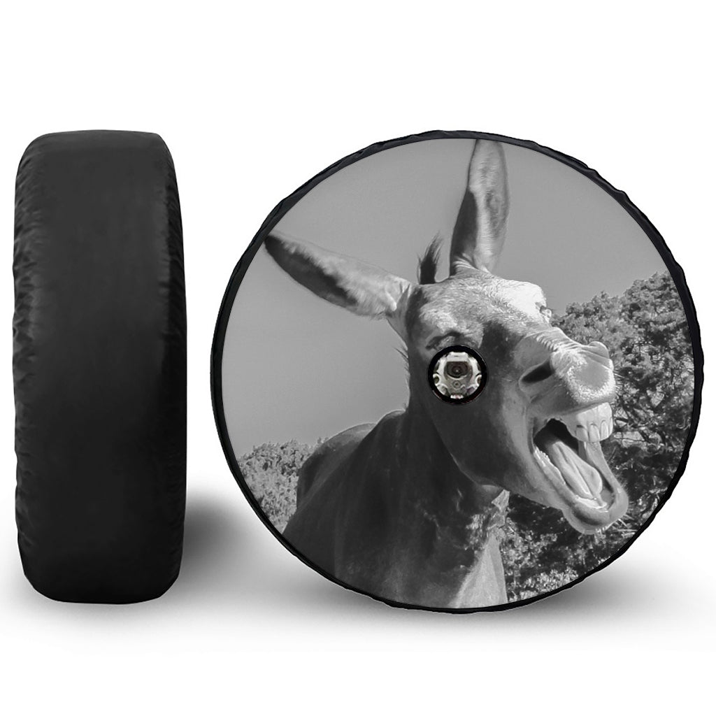 Black And White Funny Donkey Print Tire Cover With Camera Hole