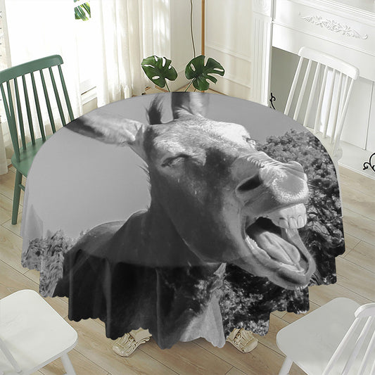 Black And White Funny Donkey Print Waterproof Round Tablecloth