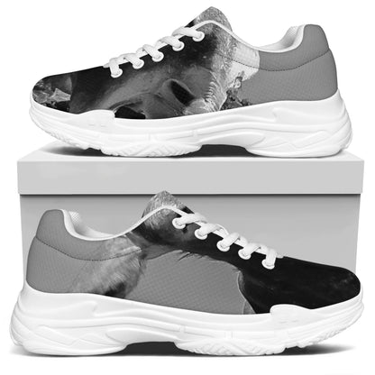 Black And White Funny Donkey Print White Chunky Shoes