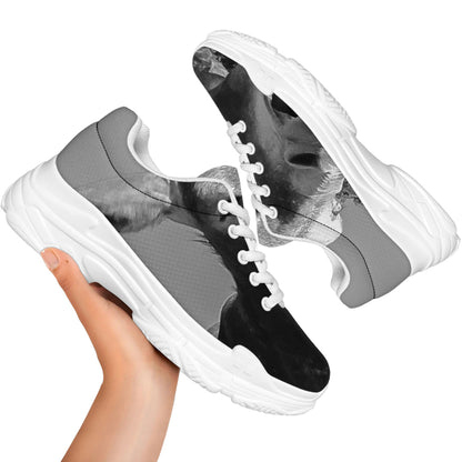 Black And White Funny Donkey Print White Chunky Shoes