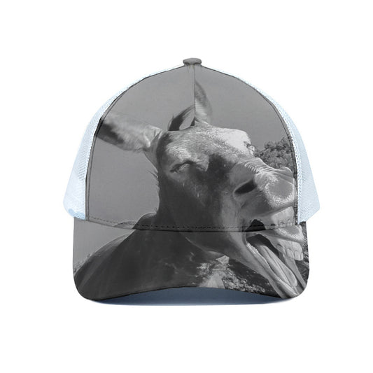 Black And White Funny Donkey Print White Mesh Trucker Cap