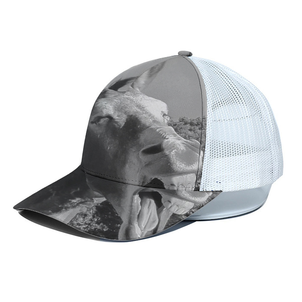 Black And White Funny Donkey Print White Mesh Trucker Cap
