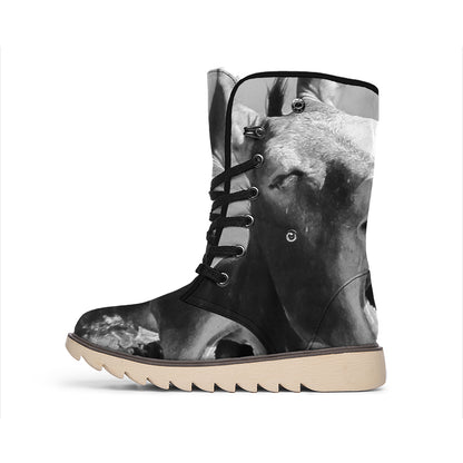 Black And White Funny Donkey Print Winter Boots