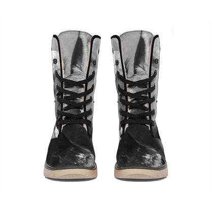 Black And White Funny Donkey Print Winter Boots