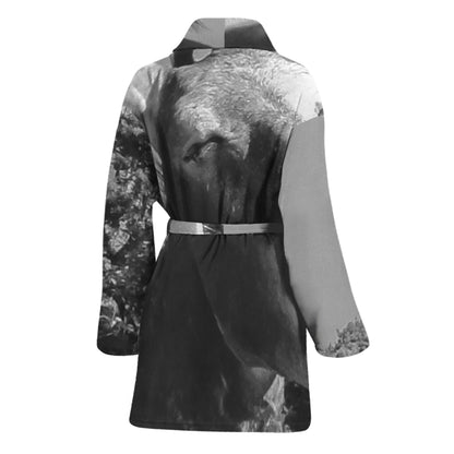 Black And White Funny Donkey Print Women's Bathrobe