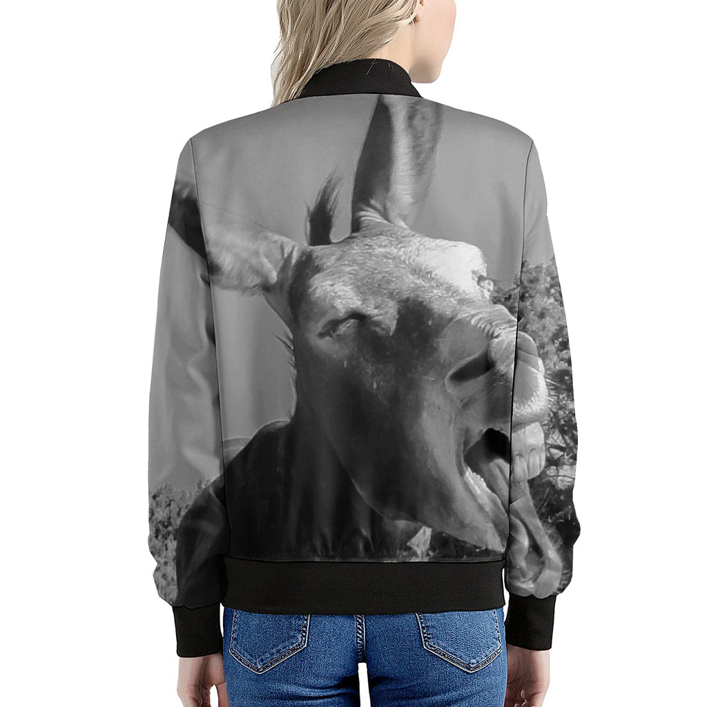 Black And White Funny Donkey Print Women's Bomber Jacket