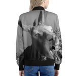 Black And White Funny Donkey Print Women's Bomber Jacket