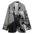 Black And White Funny Donkey Print Women's Cotton Blazer