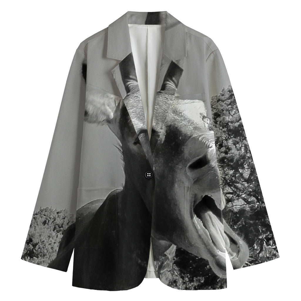 Black And White Funny Donkey Print Women's Cotton Blazer
