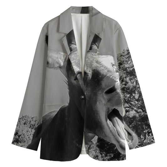 Black And White Funny Donkey Print Women's Cotton Blazer