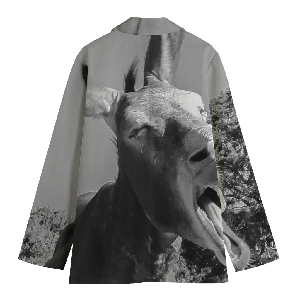 Black And White Funny Donkey Print Women's Cotton Blazer
