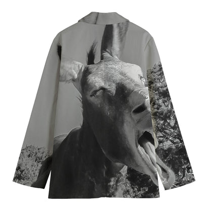 Black And White Funny Donkey Print Women's Cotton Blazer