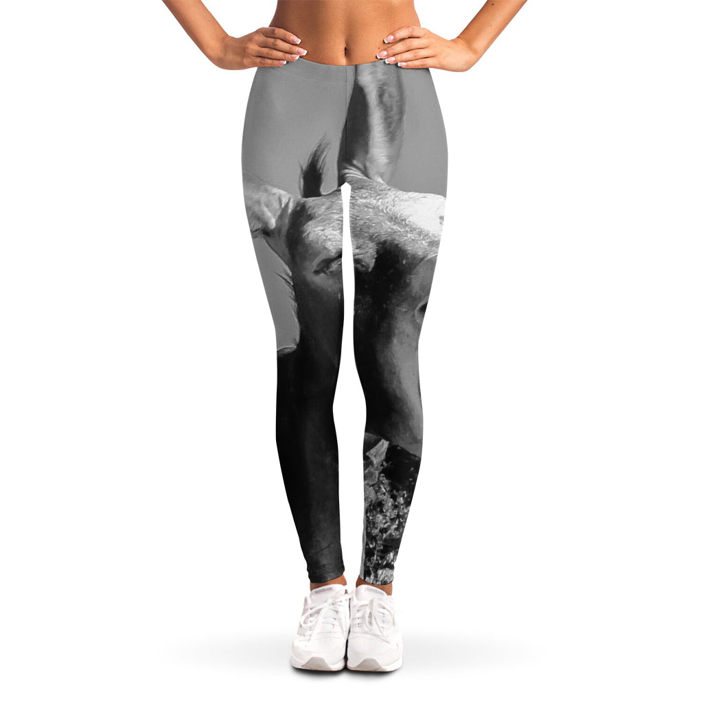Black And White Funny Donkey Print Women's Leggings