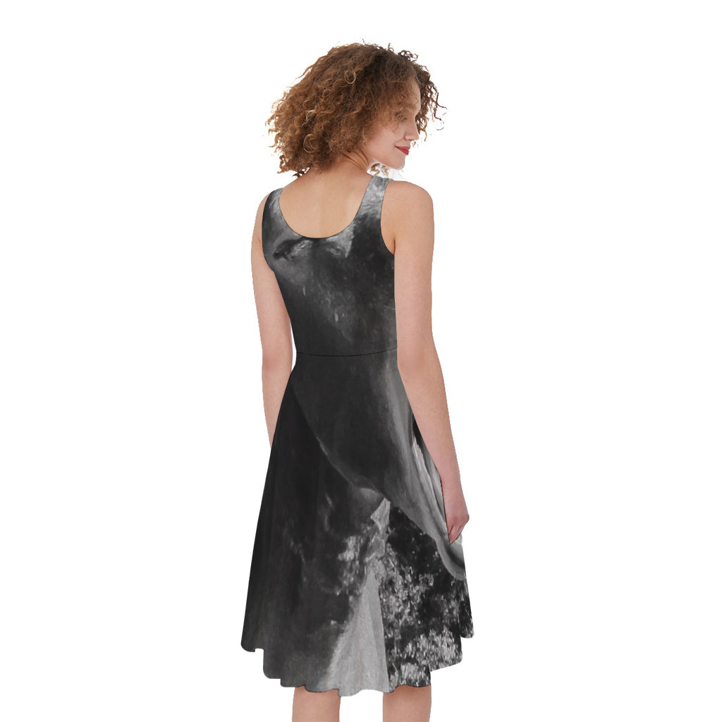Black And White Funny Donkey Print Women's Sleeveless Dress