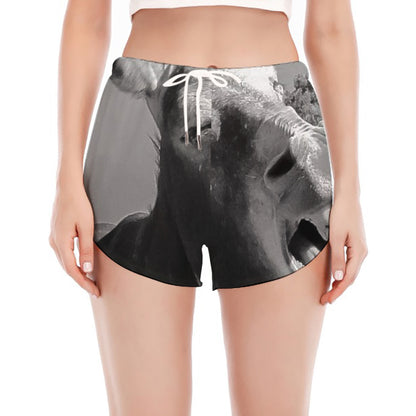 Black And White Funny Donkey Print Women's Split Running Shorts