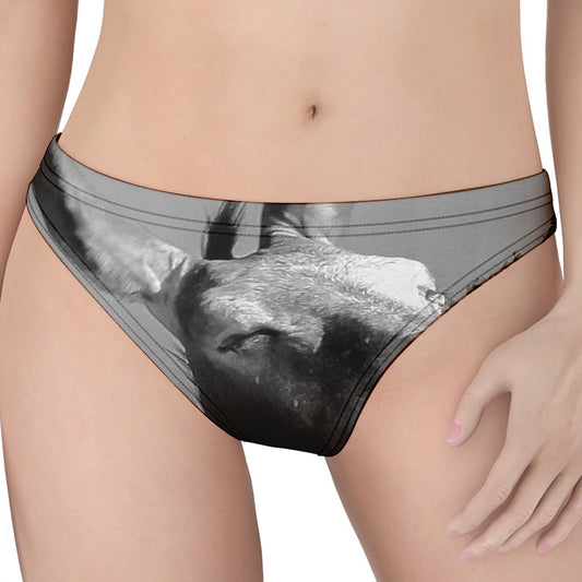 Black And White Funny Donkey Print Women's Thong